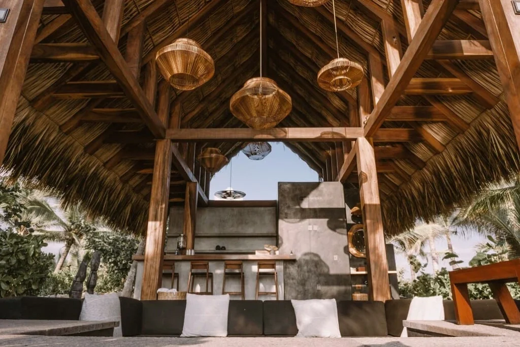 rustic bar with chairs